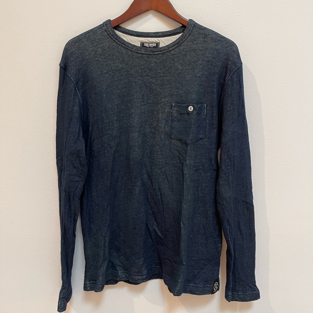 Mens Navy Long-Sleeve Pocket Tee